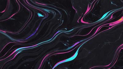 The primary subject of the image is a colorful, swirling pattern on a black background. The pattern is a mix of blue, pink, and purple hues, creating a vibrant and lively atmosphere. The setting appears to be a dark, moody environment, possibly a nightclub or a futuristic space. The visual style of the image is a combination of digital art and illustration, with the swirling pattern resembling a digital artwork and the overall composition reminiscent of an illustr