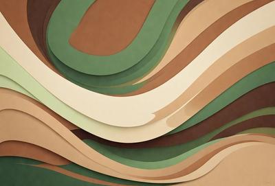 The primary subject of the image is a large, colorful paper cutout of a mountain. The mountain is made up of several layers, giving it a three-dimensional appearance. The setting is a wall, and the visual style is a combination of digital art and illustration. The colors and mood of the image are vibrant and lively, with a focus on the natural beauty of the mountain landscape.