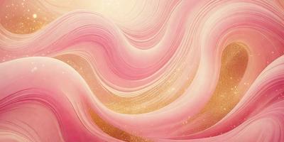 The primary subject of the image is a pink and gold swirl pattern. The setting is a pink background, and the visual style is a digital art or illustration. The dominant colors are pink and gold, creating a warm and vibrant atmosphere.