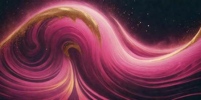 The primary subject of the image is a pink and gold spiral, which appears to be a part of a larger artistic piece. The setting is a night sky, with stars visible in the background. The visual style is a combination of digital art and illustration, creating a unique and eye-catching design. The dominant colors in the image are pink and gold, giving the artwork a warm and inviting atmosphere.