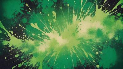 The primary subject of the image is a close-up of a green splash, which appears to be a painting or a digital artwork. The setting is a green background, which complements the green splash. The visual style is a mix of digital art and painting, creating a unique and vibrant atmosphere. The colors and mood are predominantly green, with a hint of white, giving the image a fresh and lively feel.