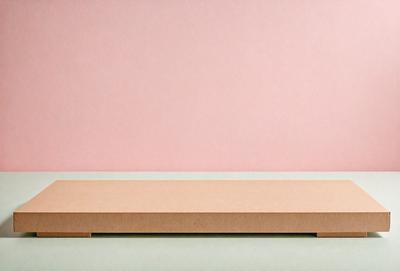 The primary subject of the image is a wooden bench. The bench is placed against a pink wall, which serves as the setting and background of the scene. The visual style of the image is a photo, capturing the wooden bench and the pink wall in a realistic manner. The colors and mood of the image are predominantly pink, creating a warm and inviting atmosphere.