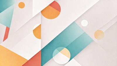 The primary subject of the image is a geometric pattern featuring circles and triangles. The setting is a white background, and the visual style is a combination of digital art and illustration. The dominant colors are orange, blue, and white, creating a vibrant and lively atmosphere.