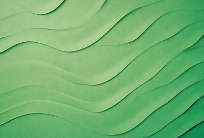 The primary subject of the image is a green paper with a wave-like pattern. The setting is a green background, and the visual style appears to be a digital art or illustration. The dominant colors are green and white, creating a calm and soothing atmosphere.