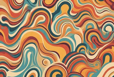 The primary subject of the image is a colorful, abstract design featuring a mix of blue, orange, and yellow colors. The setting is a wall, and the visual style appears to be a combination of digital art and illustration. The dominant colors and overall atmosphere of the image are vibrant, lively, and energetic.