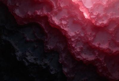 The primary subject of the image is a close-up of a rock formation, possibly a piece of coral or a geological formation. The setting is a dark background, which contrasts with the bright colors of the rock formation. The visual style appears to be a combination of a photo and digital art, as the rock formation has a detailed and intricate appearance. The dominant colors in the image are red and pink, giving the rock formation a vibrant and lively appearance.