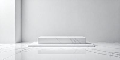 The primary subject of the image is a white marble table. The table is placed on a white marble floor, which creates a clean and elegant atmosphere. The setting is a white room, which further emphasizes the simplicity and elegance of the scene. The visual style of the image is a photo, capturing the beauty and texture of the marble surface. The colors and mood of the image are predominantly white, giving it a serene and minimalist feel.