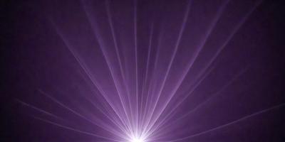 The primary subject of the image is a bright light source, possibly a sun or a light bulb, shining through a purple haze. The setting is a dark background, which contrasts with the bright light source. The visual style appears to be a combination of a photo and a digital art or illustration, as the light source is depicted in a unique and artistic manner. The colors and mood of the image are predominantly purple, creating a moody and atmospheric scene.