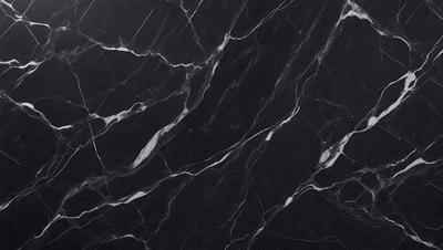 The primary subject of the image is a black marble countertop. The setting is a kitchen, with the countertop being the main focus of the scene. The visual style is a close-up of the marble countertop, showcasing its texture and pattern. The colors and mood of the image are predominantly dark, with the black marble countertop being the main source of contrast.