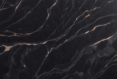 The primary subject of the image is a marble countertop with a black background. The countertop features a pattern of swirls and lines, giving it a unique and elegant appearance. The visual style of the image is a close-up of the marble countertop, showcasing its intricate details. The colors and mood of the image are predominantly black and white, with the marble countertop serving as the focal point and creating a sophisticated and timeless atmosphere.