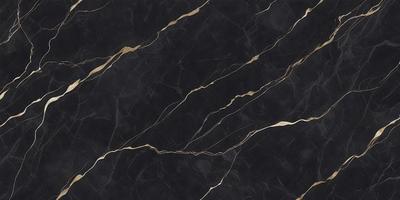 The primary subject of the image is a black marble countertop with gold veins. The setting is a kitchen, and the visual style is a close-up of the marble countertop. The dominant colors are black and gold, creating a luxurious and elegant atmosphere.