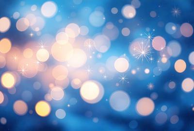 The primary subject of the image is a brightly lit, colorful background featuring a blue sky with a multitude of sparkling stars. The setting is a night sky, and the visual style is a combination of a photo and digital art. The colors and mood of the image are vibrant and lively, with the blue sky and sparkling stars creating a sense of wonder and excitement.
