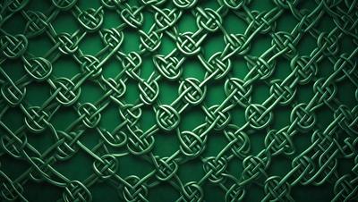 The primary subject of the image is a close-up of a green chain link fence. The setting is a green background, which creates a contrast with the chain link fence. The visual style is a pattern, and the dominant colors are green and white. The overall atmosphere is one of intricacy and texture, as the chain link fence is the main focus of the image.