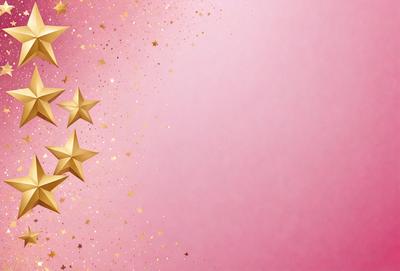 The primary subject of the image is a pink background with a pattern of gold stars. The setting is a pink wall, and the visual style is a digital art or illustration. The dominant colors are pink and gold, creating a warm and inviting atmosphere.