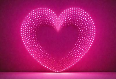 The primary subject of the image is a pink heart-shaped light. The heart is illuminated with a pink glow, creating a warm and inviting atmosphere. The setting is a white wall, which serves as a clean and uncluttered backdrop for the heart-shaped light. The visual style of the image is a combination of digital art and lighting design, as the heart is created using a light source rather than traditional artistic techniques. The colors and mood of the image are predominantly p