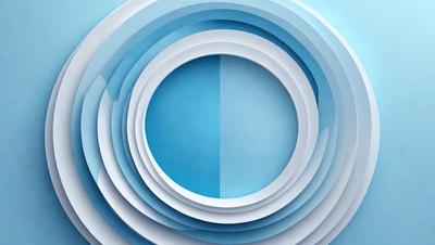 The primary subject of the image is a blue circle with a blue and white background. The setting is a blue and white room, and the visual style is a digital art or illustration. The dominant colors are blue and white, creating a calm and serene atmosphere.