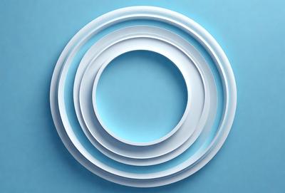 The primary subject of the image is a white circle with a blue background. The circle is made up of three white rings, each slightly overlapping the other. The setting is a blue background, which creates a contrasting and visually appealing scene. The visual style is a combination of digital art and illustration, as the circle is a digital creation, and the overall atmosphere is calm and serene.