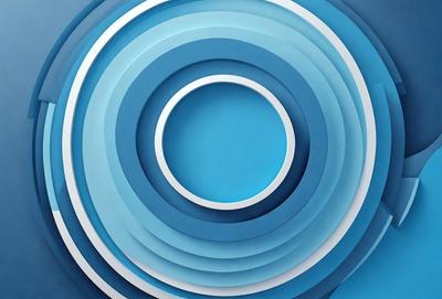 The primary subject of the image is a blue circle with a white center. The setting is a blue background, and the visual style appears to be a digital art or illustration. The dominant colors are blue and white, creating a calm and serene atmosphere.