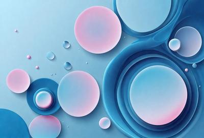 The primary subject of the image is a blue background with various pink and blue bubbles floating on it. The setting appears to be a digital art or illustration, as the bubbles are arranged in a visually appealing manner. The visual style is a mix of digital art and illustration, creating a unique and eye-catching design. The colors and mood of the image are predominantly pink and blue, giving it a vibrant and lively atmosphere.
