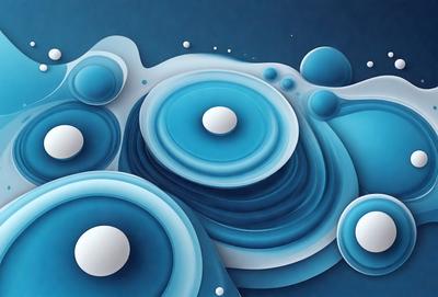 The primary subject of the image is a blue and white design featuring a series of circles and spheres. The setting is a blue background, which creates a visually appealing contrast with the white and blue elements of the design. The visual style is a combination of digital art and illustration, giving the image a modern and creative appearance. The dominant colors are blue and white, creating a sense of calmness and tranquility.