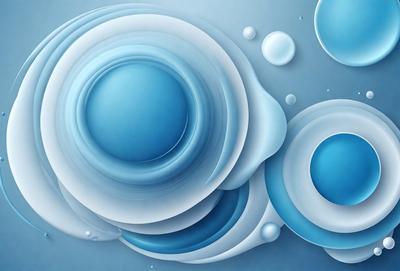 The primary subject of the image is a blue ball, which is the main object in the scene. The setting is a blue background, and the visual style is digital art. The dominant colors are blue and white, creating a calm and serene atmosphere.
