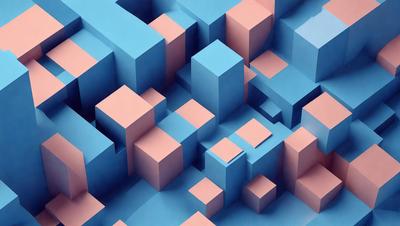 The primary subject of the image is a three-dimensional, abstract artwork featuring a blue, pink, and purple color scheme. The setting is a blue and pink background, which adds to the visual style of the artwork. The overall atmosphere is vibrant and creative, showcasing the artist's skill in crafting a unique and eye-catching piece of art.