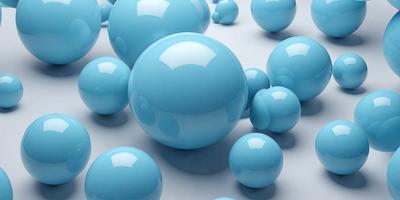 The primary subject of the image is a collection of blue glass balls. The setting is a white background, which provides a clean and minimalist appearance. The visual style is a digital art or illustration, as the blue glass balls are depicted in a realistic manner. The colors and mood of the image are predominantly blue, creating a calm and serene atmosphere.