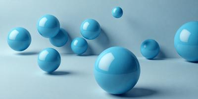 The primary subject of the image is a group of blue spheres, which are the main objects in the scene. The setting is a white background, which provides a clean and minimalist environment for the spheres. The visual style of the image is digital art, as the spheres are rendered in a 3D digital format. The dominant colors in the image are blue, which creates a calm and soothing atmosphere.