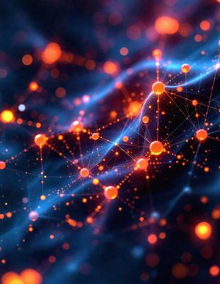 The primary subject of the image is a blue background with a pattern of orange and white dots. The setting appears to be a digital art or illustration, as the dots are arranged in a visually appealing manner. The visual style is a mix of digital art and traditional drawing, creating a unique and captivating scene. The colors and mood of the image are vibrant and energetic, with the orange dots standing out against the blue background.
