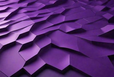 The primary subject of the image is a large, purple, geometric pattern. The pattern is composed of multiple triangles and appears to be a textured surface. The setting is a purple wall, which serves as the background for the pattern. The visual style of the image is a combination of digital art and illustration, creating a unique and intricate design. The dominant colors in the image are purple and various shades of purple, giving the pattern a rich and vibrant appearance.