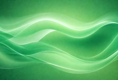 The primary subject of the image is a green wave or flowing water, which appears to be a digital art or illustration. The setting is a green background, and the visual style gives the impression of a fluid, dynamic motion. The dominant colors are green, and the overall atmosphere is serene and calming.