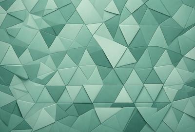 The primary subject of the image is a green wall with a pattern of triangles. The setting is a room with a green background. The visual style is a combination of digital art and illustration. The dominant colors are green and blue, creating a calm and soothing atmosphere.