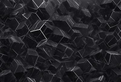 The primary subject of the image is a black and white pattern of geometric shapes, which are arranged in a visually striking manner. The setting is a black background, which contrasts with the shapes and adds depth to the composition. The visual style is a combination of digital art and illustration, creating a unique and intriguing pattern. The colors and mood of the image are predominantly black and white, giving it a classic and timeless feel.