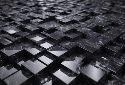 The primary subject of the image is a black and white pattern of square tiles. The setting is a black and white marble surface, which adds a sense of elegance and sophistication to the scene. The visual style is a combination of digital art and illustration, creating a unique and intricate design. The colors and mood of the image are predominantly black and white, giving it a classic and timeless appearance.