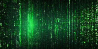 The primary subject of the image is a close-up of a green digital background with a pattern of green and white lines. The setting appears to be a computer screen or a digital artwork. The visual style is digital, and the colors and mood are predominantly green and white, giving the image a modern and futuristic appearance.