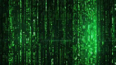 The primary subject of the image is a close-up of a green digital art or illustration of a computer screen. The setting is a wall with a green background, and the visual style is a digital art or illustration. The dominant colors are green, and the overall atmosphere is futuristic and technological.