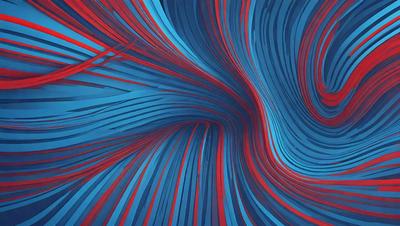 The primary subject of the image is a swirling, spiraling pattern of red, blue, and white colors. The setting is a blue background, which contrasts with the vibrant colors of the pattern. The visual style appears to be a digital art or illustration, as the colors and patterns are intricately intertwined. The overall atmosphere is dynamic and energetic, with the swirling pattern evoking a sense of motion and flow.