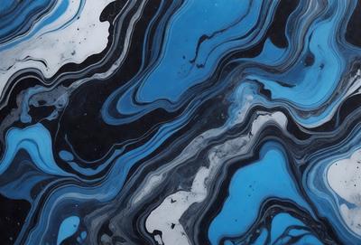 The primary subject of the image is a blue and black marbled pattern, which is the main object, scene, or focus of the image. The setting or background features a blue and black marbled surface, which is the environment, backdrop, or surface visible in the image. The visual style of the image is a photo, as it captures the intricate details of the marbled pattern. The dominant colors in the image are blue and black, creating a striking and visually appealing atmosphere.