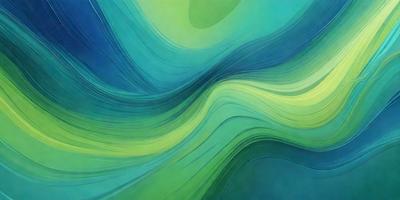 The primary subject of the image is a large, colorful painting of a wave. The setting is a blue background, which complements the vibrant colors of the wave. The visual style is a combination of digital art and illustration, creating a dynamic and engaging scene. The dominant colors are green and blue, which evoke a sense of calmness and tranquility.