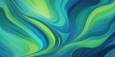 The primary subject of the image is a vibrant, colorful painting featuring a blue and green background. The painting is a digital artwork, showcasing a unique visual style. The colors and mood of the painting are lively and energetic, with a sense of movement and depth.