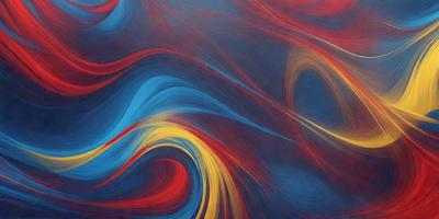 The primary subject of the image is a vibrant, colorful painting featuring a swirling, abstract design. The painting is set against a blue background, which adds to the overall visual style. The colors and mood of the painting are lively and energetic, with a mix of red, blue, yellow, and orange hues. The painting appears to be a digital art piece or an illustration, showcasing the artist's creativity and skill in creating a dynamic and engaging visual experience.