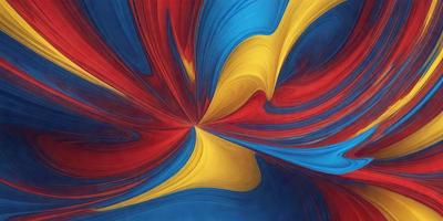 The primary subject of the image is a colorful, swirling pattern that appears to be a painting or a digital artwork. The setting is a blue and red background, which adds to the vibrant and lively atmosphere of the scene. The visual style of the image is a mix of photo and digital art, creating a unique and eye-catching piece of art. The dominant colors in the image are red and blue, which are used to create a sense of depth and movement in the swirling pattern.