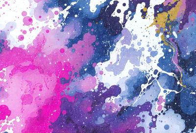 The primary subject of the image is a colorful, abstract painting featuring a mix of pink, blue, and purple hues. The setting is a white background, which contrasts with the vibrant colors of the painting. The visual style appears to be a combination of digital art and illustration, creating a unique and artistic representation. The painting evokes a sense of creativity and imagination, as it showcases the artist's skill in blending different colors and patterns to create a visually striking piece of art.