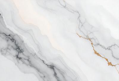 The image features a white marble wall with a gold streak running through it. The wall appears to be a part of a bathroom, as it is described as a marble bathroom wall. The gold streak adds a touch of luxury and sophistication to the otherwise plain white wall.