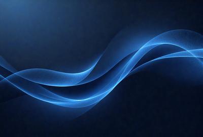 The primary subject of the image is a blue wave or flowing water, which is the main focus of the image. The setting is a dark blue background, which creates a contrasting and dramatic effect. The visual style is a digital art or illustration, as the wave appears to be a digital creation. The colors and mood of the image are predominantly blue, creating a serene and calming atmosphere.
