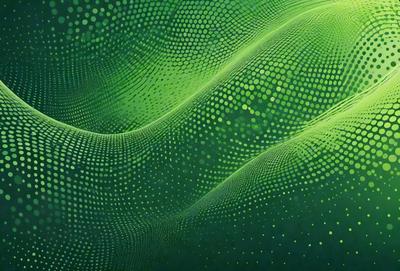 The primary subject of the image is a close-up of a green, patterned surface. The setting appears to be a digital art or illustration, as the surface is described as a "digital art" and a "pattern." The visual style is a mix of a photo and a digital art, as it is described as both. The colors and mood of the image are predominantly green, with a slightly darker tone, creating a calm and serene atmosphere.