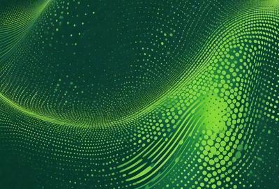 The primary subject of the image is a close-up of a green, swirling, and patterned surface. The setting appears to be a futuristic or abstract environment, with a backdrop of a green, pink, and white pattern. The visual style of the image is a combination of digital art and illustration, creating a unique and captivating appearance. The dominant colors in the image are green, pink, and white, which contribute to a lively and vibrant atmosphere.
