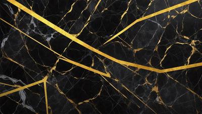 The primary subject of the image is a marble wall with a gold pattern. The setting is a black background, which contrasts with the gold and black marble. The visual style is a close-up of the marble wall, showcasing the intricate gold pattern. The colors and mood of the image are elegant and sophisticated, with the gold and black marble creating a luxurious and timeless atmosphere.