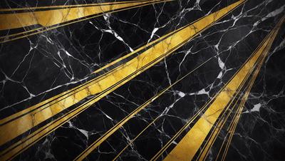 The primary subject of the image is a marble surface with a gold pattern. The setting is a black and gold marble wall, which serves as the background. The visual style is a combination of a photo and digital art, creating a unique and eye-catching pattern. The dominant colors are black and gold, giving the image a luxurious and elegant appearance.
