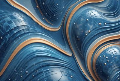 The primary subject of the image is a blue and gold swirl pattern, which appears to be a digital art or illustration. The setting is a blue and gold background, and the visual style is a combination of digital art and illustration. The colors and mood of the image are predominantly blue and gold, creating a sense of depth and intricacy in the swirl pattern.
